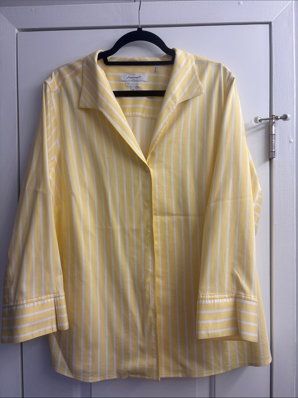 Foxcroft Yellow and White Striped Button-Down Shirt
